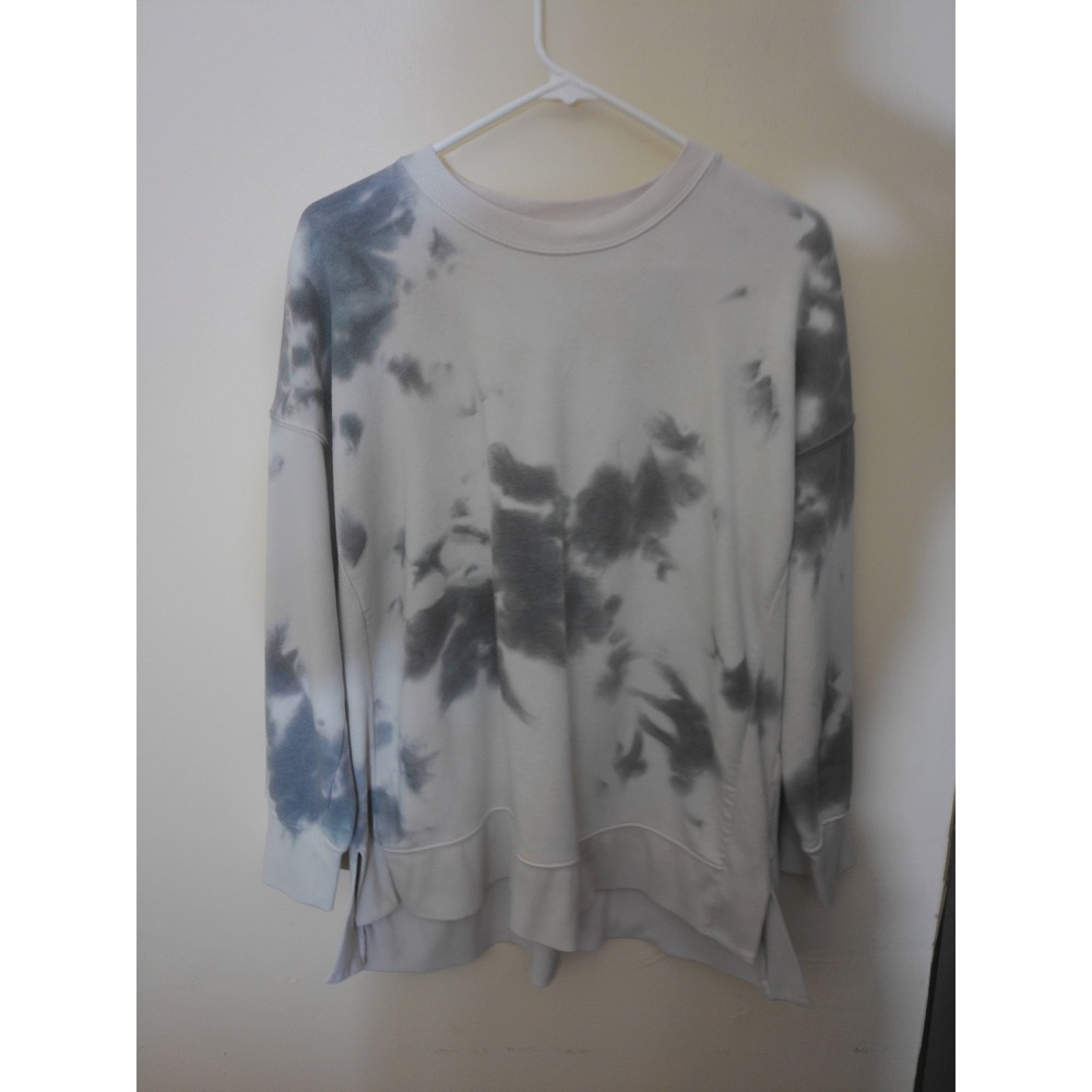 SO Lounge Life Weekend Sweatshirt Womens S Grey Tie Dye Relaxed Side Slit Crew